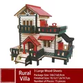 3D wooden puzzle house model with red roof and 75 pieces for kids DIY assembly kit - Rural Villa (BZQ Laser) / 75 Pcs/Finished 18.1x17.2x19.7cm