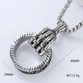 Polished stainless steel skeleton hand holding ring pendant, 40mm height and 29mm width - Skull Hand Holding Ring Style (Style 5)