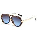 Classic double-bridge tortoise shell pilot sunglasses with blue gradient lenses - Leopard Frame Gray Blue Lens