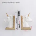 Minimalist white and gold unicorn bookends set made of high quality resin for home decor - Unicorn Bookends - White