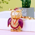 Golden owl keychain with purple enamel wings and sparkling rhinestones for handbags - A430 Owl P Purple