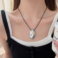 Irregular C-shaped pendant necklace with silver liquid metal finish and black cord - Silver Irregular Organic Shape with Black Cord