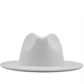 Classic white wool felt fedora hat with wide flat brim and minimalist autumn winter style - Kids Size (54cm) / White