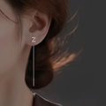 Elegant silver letter Z threader earring for women with long chain minimalist style - Letter Z