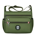 Bolso bandolera de nailon verde militar con diseño multibolsillos y correa ajustable - Verde Militar