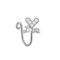 Detailed close-up of a silver nose ring featuring a pearl heart and Love lettering - Pearl Love Heart Style (FNN3111818)