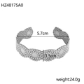 Silver stainless steel open cuff bracelet with star patterns and textured dot finish - Silver Star Dot Pattern Textured (HZ48175A0) / Diameter 5.7cm x Width 1.5cm