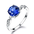 Classic 925 sterling silver ring with oval blue gemstone and white side accents - Size 5 / Round Dark Blue Gemstone Style (RUJ016S-1)