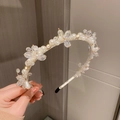 Luxury princess crown headband with white pearls and sparkling crystal beads decoration - Pearl Crystal Fabric Headband / White