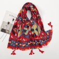 Ethnic style cotton linen shawl in vibrant red with geometric patterns and tassels - Red Totem Pattern Style (XB882)