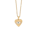 Golden heart necklace with blue evil eye pendant and sparkling rhinestones on white - Heart Sunburst Evil Eye With Zirconia Style (5#)
