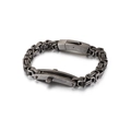 Retro oxidized titanium steel Byzantine bracelet with cross-shaped curved plaque for men - Distressed Black Cross Style (KB125660-KFC)