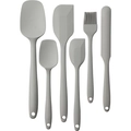 6-piece grey silicone spatula and oil brush set with seamless design and hanging holes - 6-Piece Set / Morandi Gray