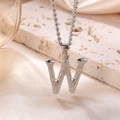 Silver letter W alphabet necklace with textured finish on elegant satin background - Steel Letter W (Pendant Only)