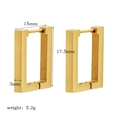 Golden 18k stainless steel geometric earring with dimensions 15mm by 17.5mm - Gold Rectangular Hoop (TE6028-12-151)