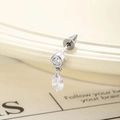 Silver stud earring with round diamond and teardrop zircon pendant on ceramic dish - White Water Drop Style (A682-4)