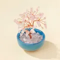 Pink crystal money tree with copper wire trunk in a blue ceramic bowl ornament - Rose Quartz (Blue Ceramic Cup)