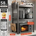 Expandable 3-tier gun grey kitchen rack with hooks, knife holder and adjustable height - 3-Tier Fixed-58cm-Gun Grey-Full Accessory Set