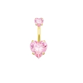 5-piece gold heart belly ring set with pink zircon crystal navel piercings - Gold Double Heart