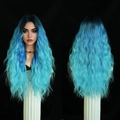 Long wavy synthetic wig featuring a stylish blue and black gradient color for women - 72cm / 28 Inch / Glacier Blue