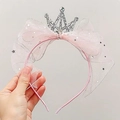 Pink girls' headband featuring a glittery crown and star-patterned mesh bow - Pink