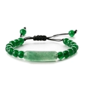 Green stone bead bracelet with a rectangular centerpiece and adjustable black braided cord - Green Jade Braided (CB00401)