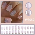Pink frosted gradient press-on nails with golden French tips and fine glitter sparkles - Pink Gradient Glitter Gold Edge Style (W3059)