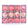 Macro di 12 palline di Natale rosse con finiture glitter e opache in confezione - 12 Pezzi Rosso Dipinto