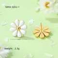 Daisy shaped titanium steel stud earrings with white enamel petals and gold finish - White