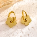 Gold stainless steel hoop earrings with flower pendant on a white stone pedestal - 5504 Flower Earrings