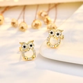 Eleganti orecchini a lobo a forma di gufo in argento S925 dorato con zirconi bianchi - Oro