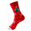 Red Christmas cotton socks featuring green tree patterns and Merry Christmas text - One Size / 402-Red Merry Christmas Gold Text