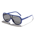 Vibrant blue oversized sporty children sunglasses with modern dark grey one-piece lenses - Blue Frame Grey Lens