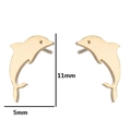 Detailed size view of golden dolphin stud earrings measuring 11mm height and 5mm width - Dolphin Shape (389) / Gold