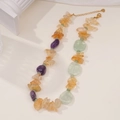 Detailed close-up of natural mixed gemstones necklace with elegant small elephant pendant - Multicolor Stone Chips Style (Style 3)