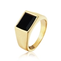 Minimalist golden signet ring with rectangle black agate stone on a white background - Gold Rectangular Black Stone