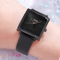 Women's vintage square quartz watch with black leather strap and rose gold markers - Black Dial Black Case Black Strap