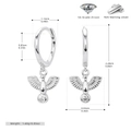 Dimensioni dettagliate degli orecchini a colomba in argento S925 con zirconi - Placcato Platino (E191058) / Argento