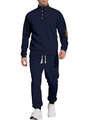 Navy blue cable knit tracksuit set for men with quarter-button collar and elbow patches - S / Navy Blue
