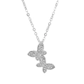 Silver butterfly pendant necklace featuring sparkling zircons on a delicate chain - Double Butterfly Linked Pendant Style (白K 7656)