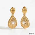 Orecchini vintage in oro con texture a conchiglia, perla bianca e zirconi a stella - Orecchini d'Oro (KD3293)