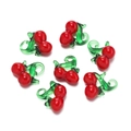 Handmade red glass double cherry pendant charm for DIY jewelry and bracelets - Glass Pendant-Cherry