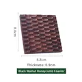 Square black walnut wood coaster with honeycomb texture, 8.8cm size with 0.9cm thickness - Black Walnut Honeycomb Coaster