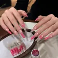 Stiletto gradient press-on nails with pink 3D bows and 5g matching glitter powder - Limited Edition - Sweetheart Pink Patting Gel