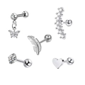 5-delige zilveren roestvrijstalen oorbellen set met vlinder- veer- en hartvormen - Set 19 (Zilver/Vlinderhanger/Veer/Zirkoon)