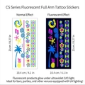 Neon glowing temporary tattoo CS-017 featuring palm trees and sea stars 21x10.4cm - Fluorescent CS-017