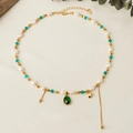 Colorful natural stone beaded necklace with pearls and green water drop pendant - XL-272 Heart Drop Pendant Style