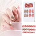 F785-9# Set 24 unghie finte rosa nudo con eleganti decorazioni in strass dorati - F785-9 Rosa Nude Strass Oro