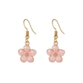 Elegant pink cherry blossom flower drop earrings with gold finish and hook style - YB240 / Pink