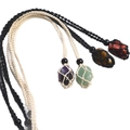 Handmade woven net pendant necklace with natural stones in various colors and adjustable cords - Mesh 3-5cm / Off White